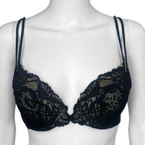 Y2K 2003 Victorias Secret Grunge Black Push Up Bra Sz 34C